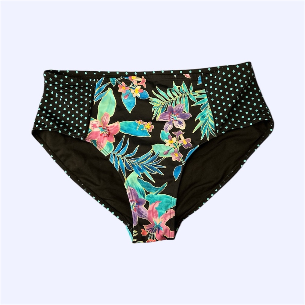 NWT Swimsuits For All Black and Polka Dot Floral Bikini Bottom Plus Size 18 - Picture 2 of 4